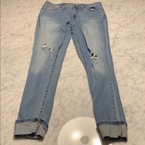 Light Blue Cuffed Ripped Jeans